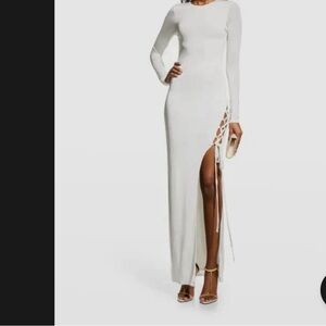 NWT Ronny Kobo Women's White Tamara Jersey Lace-up Slit Dress sz small reg $480